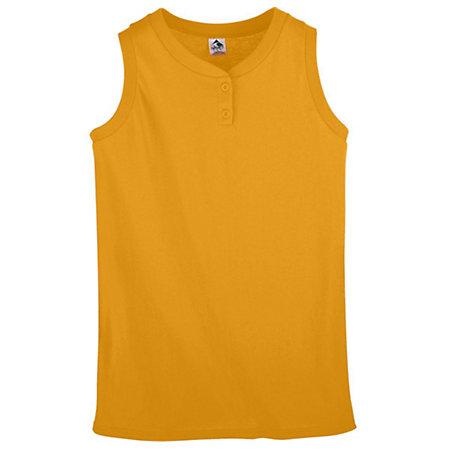 Girls Sleeveless Two-Button Softball Jersey Gold
