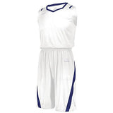 Camiseta de corte atlético Blanco / real Baloncesto individual y pantalones cortos para adultos