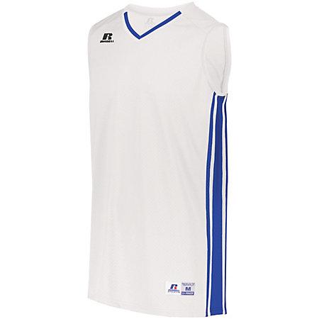 Camiseta de baloncesto Legacy para jóvenes Blanco / Royal Single & Shorts