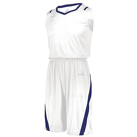 Pantalones cortos de corte atlético Blanco / real Baloncesto adulto de una sola camiseta y