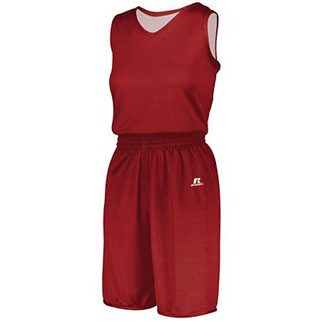 Camiseta sólida reversible de una sola capa sin dividir para mujer Rojo verdadero / blanco Baloncesto individual y pantalones cortos