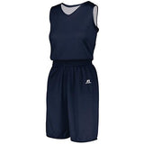 Camiseta sólida reversible de una sola capa sin dividir para mujer Azul marino / blanco Camiseta de baloncesto y pantalones cortos