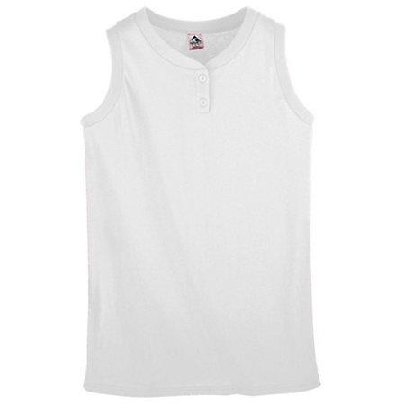 Girls Sleeveless Two-Button Softball Jersey White