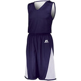 Pantalones cortos reversibles de una sola capa sin dividir Jersey de baloncesto para adultos púrpura / blanco y