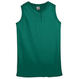 Girls Sleeveless Two-Button Softball Jersey Dark Green
