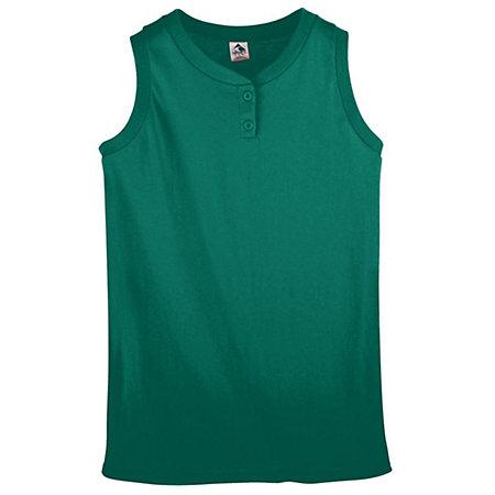 Girls Sleeveless Two-Button Softball Jersey Dark Green