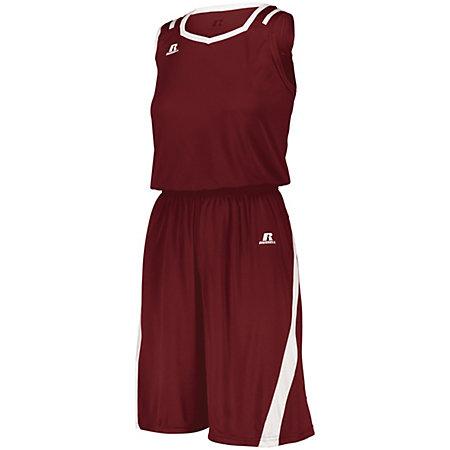 Shorts de corte atlético para mujer Cardinal / blanco Camiseta de baloncesto individual y