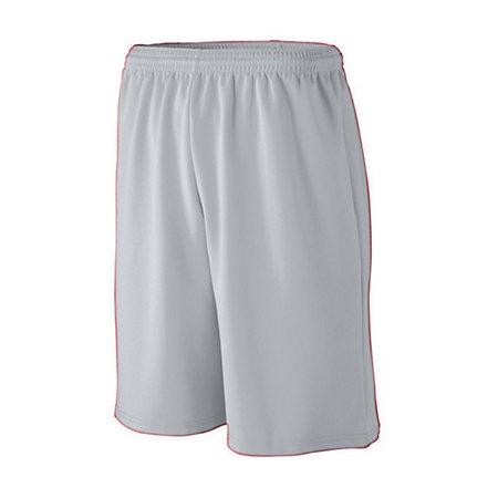Youth Longer Length Wicking Mesh Athletic Shorts Silver Grey Basketball Single Jersey &