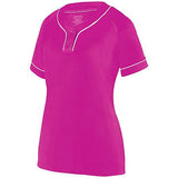 Ladies Overpower Two-Button Jersey Power Pink/white Softball