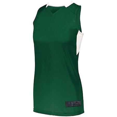 Ladies Step-Back Basketball Jersey Dark Green/white Single & Shorts