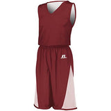Pantalones cortos reversibles de una sola capa sin dividir Jersey de baloncesto para adultos cardinal / blanco y
