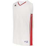 Camiseta de baloncesto juvenil Legacy blanco / rojo verdadero individual y pantalones cortos