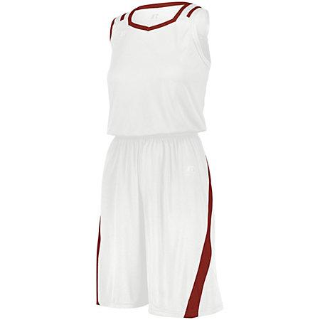 Pantalones cortos de corte atlético para mujer Blanco / rojo verdadero Camiseta de baloncesto y