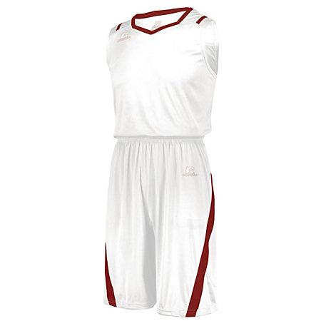 Pantalones cortos de corte atlético Blanco / rojo verdadero Camiseta de baloncesto para adultos