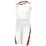 Camiseta de corte atlético blanco / rojo verdadero individual y pantalones cortos de baloncesto para adultos
