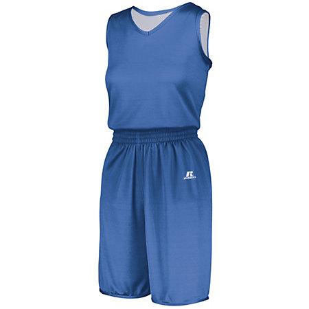 Camiseta reversible de una sola capa sólida indivisa para mujer Azul Columbia / blanco Baloncesto individual y pantalones cortos