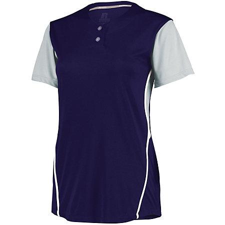 Ladies Performance Two-Button Color Block Jersey Purple/baseball Grey Softball