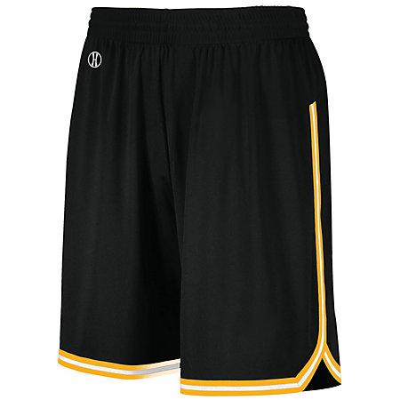 Pantalones cortos de baloncesto retro Negro / dorado claro / blanco Camiseta individual para adultos y
