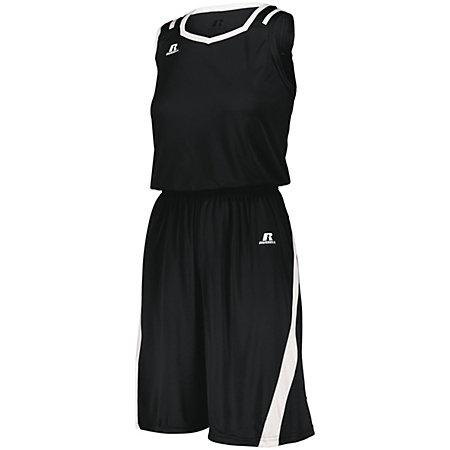 Shorts de corte atlético para mujer, negro / blanco, camiseta de baloncesto y