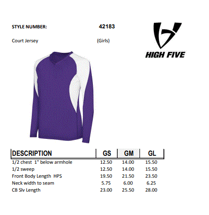 volleyball jersey size chart