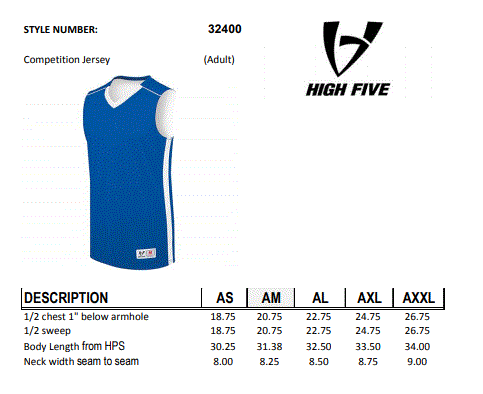 adult jersey number size